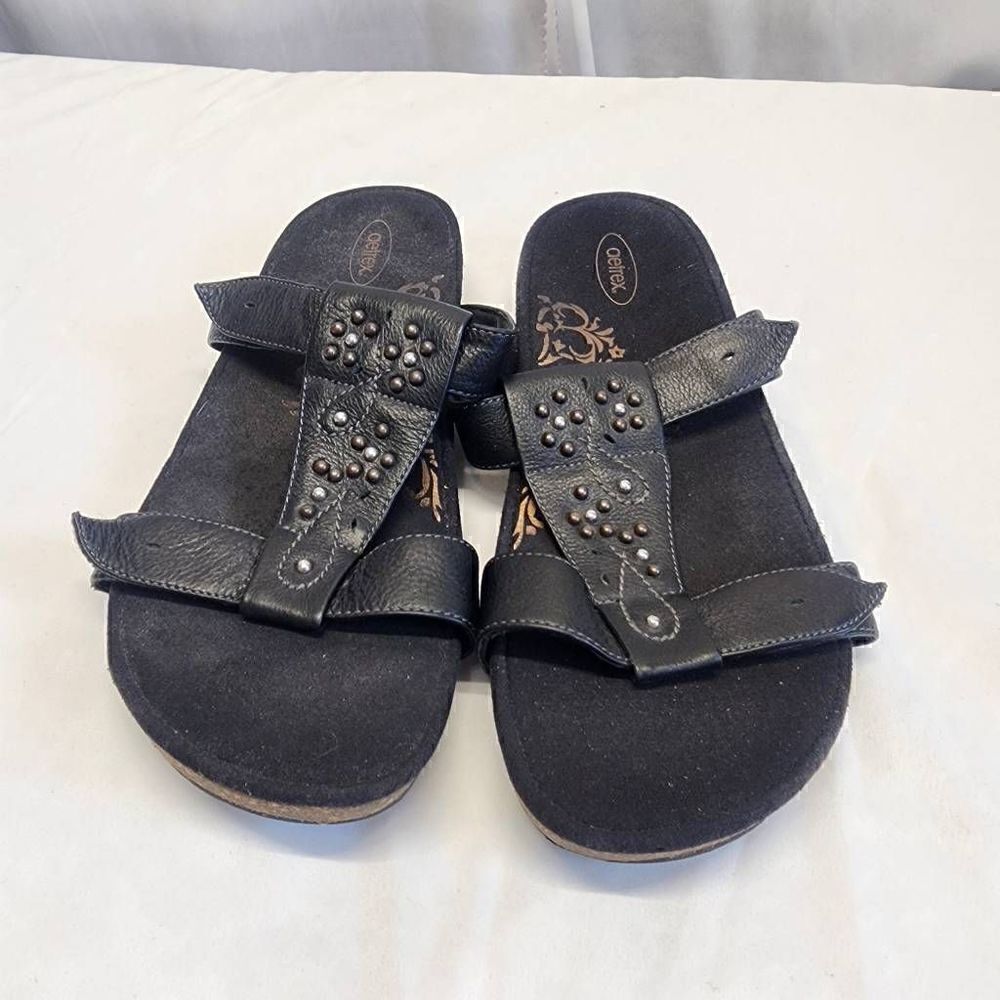 Aetrex Women's Black Leather Sandals Size 11